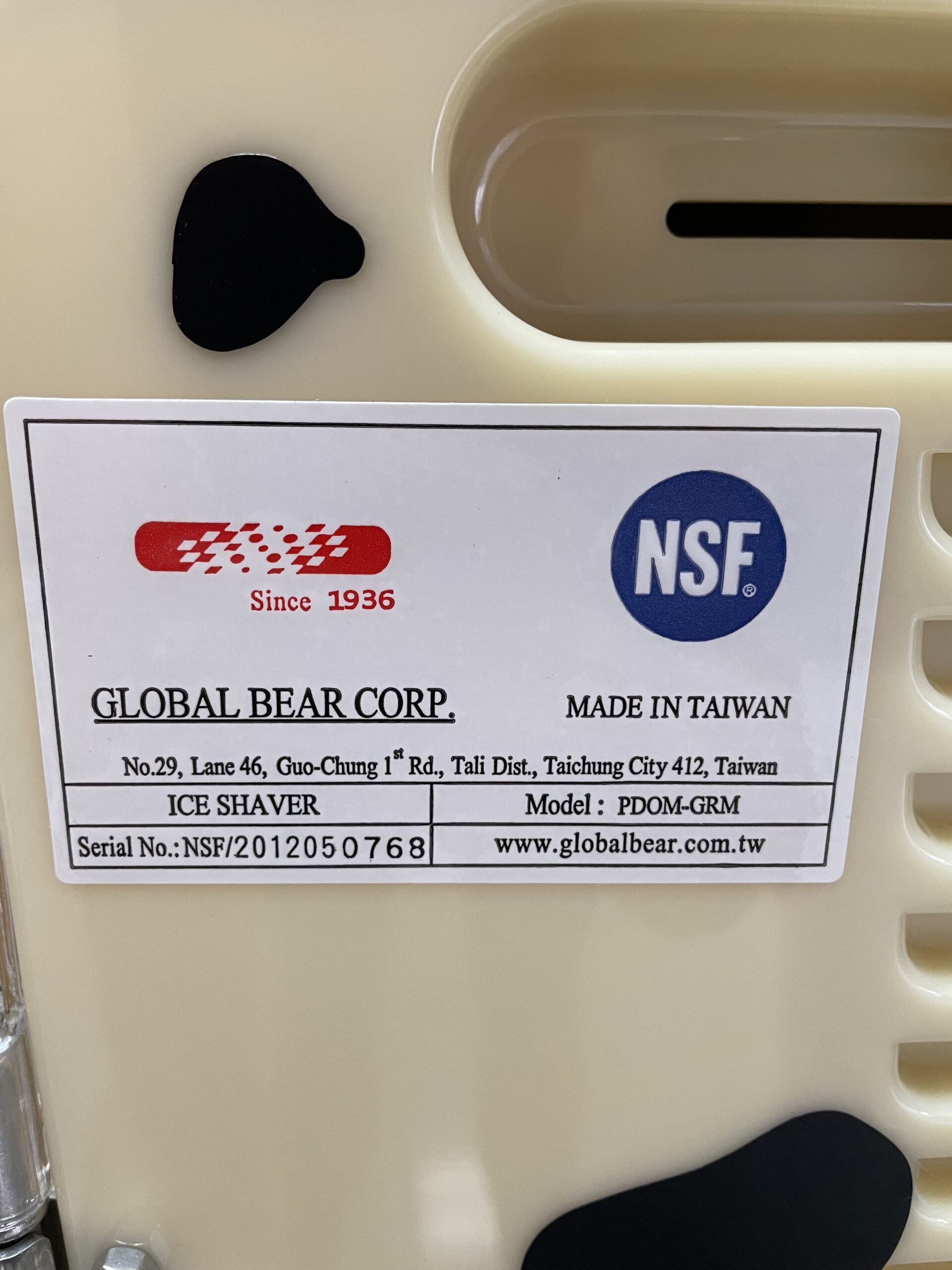 NSF Certification Sticker Snow Ice Shaver